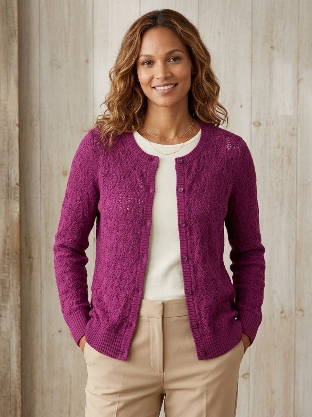 L.L Bean Wool Cotton Cashmere Knit Cardigan, Large